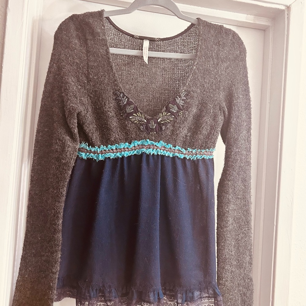 Free People Gray Textured Top